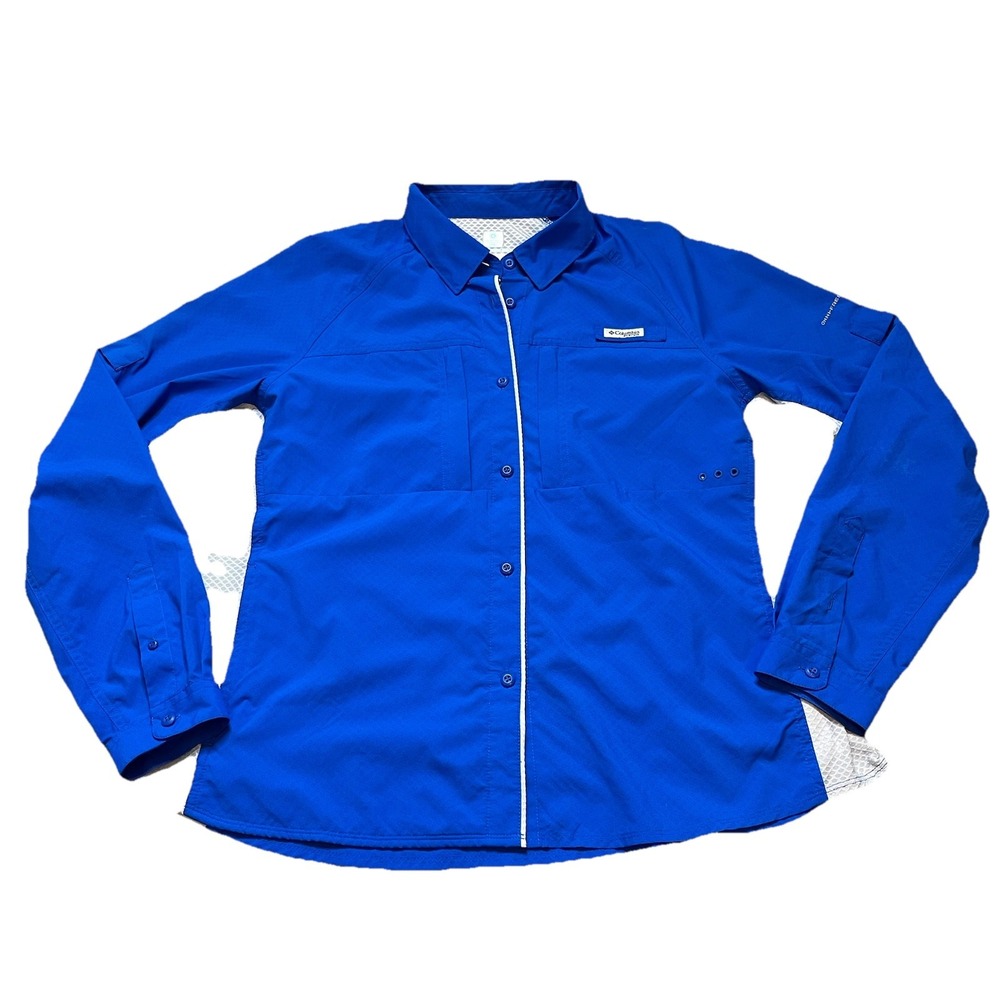 Columbia Womens XL PFG Jacket Royal Blue Omni Freeze Pockets Outdoor Fishing